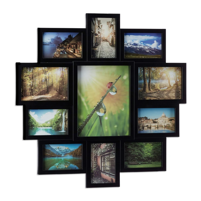 Relaxdays Picture Frame Collage, Photo Gallery for 11 Pictures, Hanging Frame, Multi Photo, Black