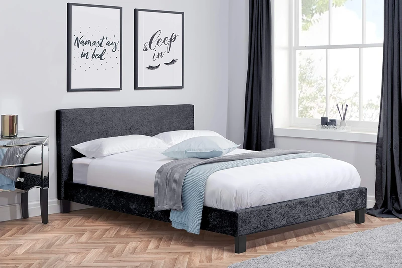 Birlea Berlin Bed, Crushed Velvet, Black, Double