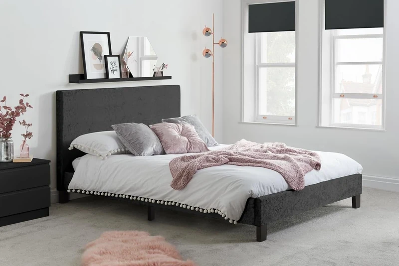 Birlea Berlin Bed, Crushed Velvet, Black, King