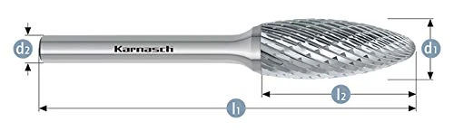 Karnasch 113071.024 12mm Flame Shape Uncoated Carbide Burr Cross Cut FLM - Image 1