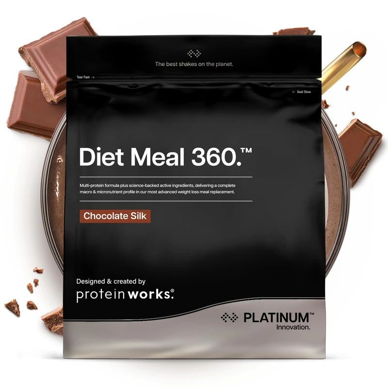 Protein Works | Diet Meal 360 - PLATINUM Innovation, Diet Meal Replacement Shake, Supports Weight Loss, 26 Vitamins & Minerals, Added Flaxseed, Inulin, Omega 3, Chocolate Silk, 16 Meals, 1kg