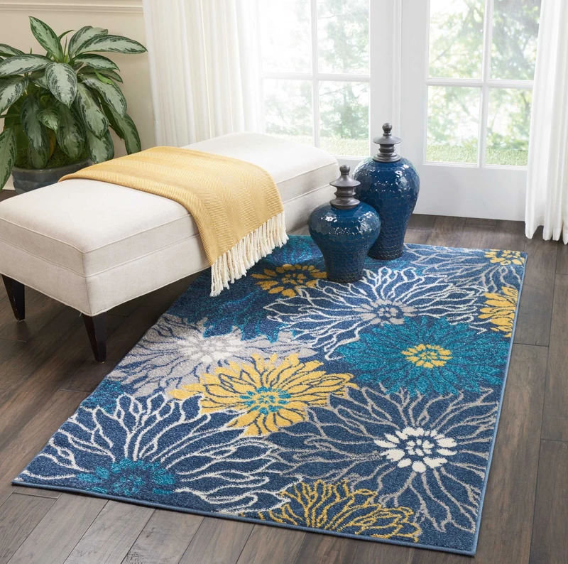 Nourison Passion Floral Floral Blue 4' x 6' Area Rug 3'9" x 5'9" - Image 1