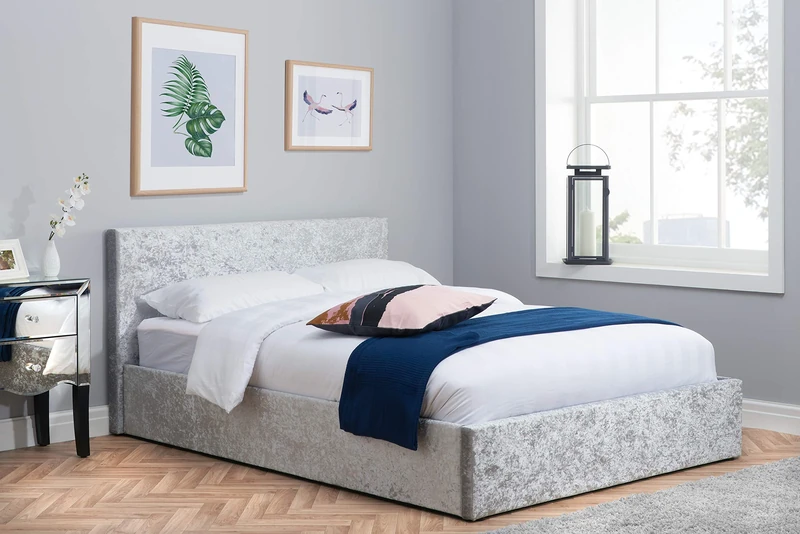 Birlea Berlin Ottoman Storage Bed, Crushed Velvet, Steel, Double 205 x 147 x 84 cm BEOT46STEV2