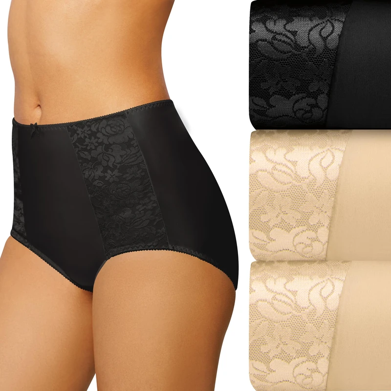 Bali Women's Double Support Brief 3-Pack, Black/Soft Taupe/Soft Taupe, XX-Large (Pack of 3)