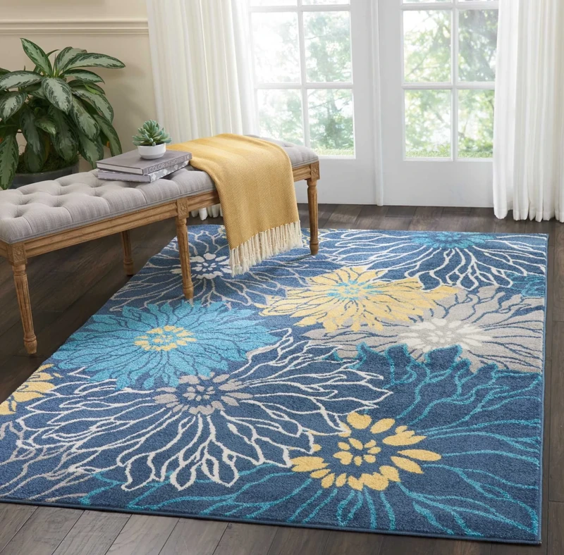 NOURISON Passion Floral Floral Blue 5' x 7' Area Rug 5'3" x 7'3"