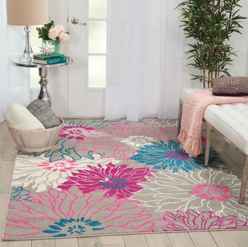 NOURISON Passion Floral Grey 5' x 7' Area Rug 5'3" x 7'3"