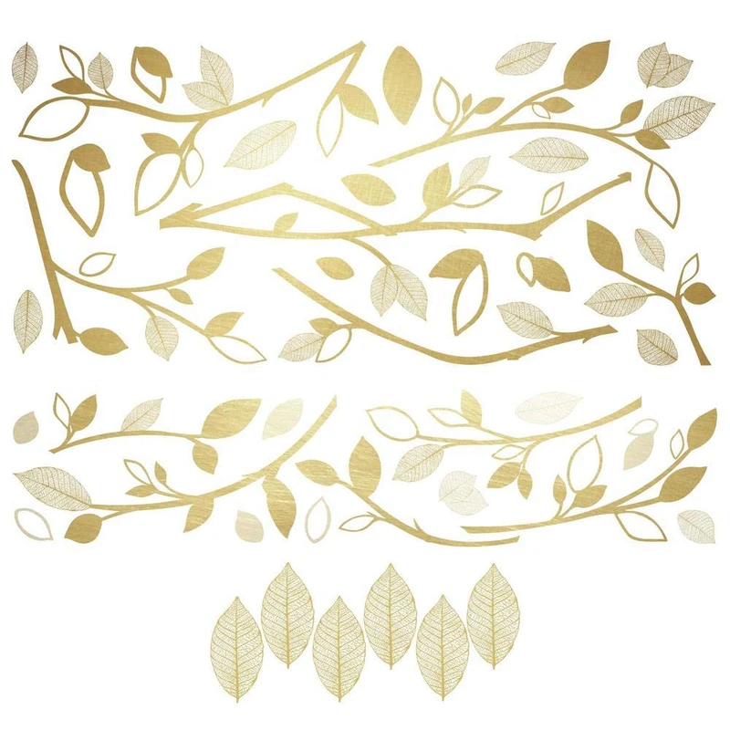RoomMates Gold Branch Peel and Stick Giant Wall Decals with 3D Leaves,na
