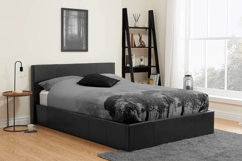Birlea Berlin Ottoman Storage Bed, Faux Leather, Black, Small Double