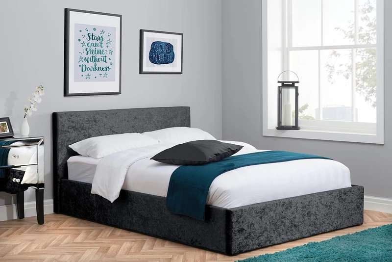 Birlea Berlin Ottoman Storage Bed, Crushed Velvet, Black, Double