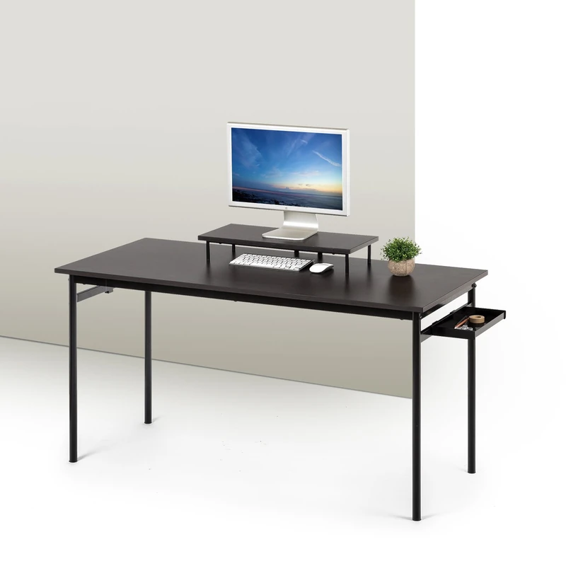 ZINUS Tresa 140 x 60 cm Black Metal Desk with Storage and Monitor Stand | Workstation with Espresso Finish | Computer Desk | Easy Assembly