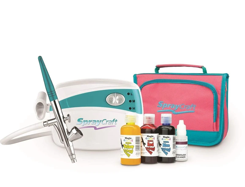 SprayCraft Airbrush and Compressor Kit with Magic Colours and Cleaning Solution, Pink, 30 x 7 x 21 cm
