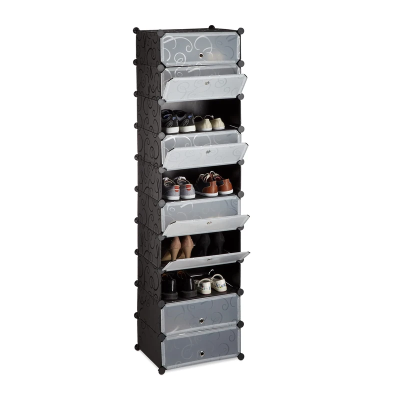 Relaxdays 10 Tier Shoe Rack, Large Shoe Cabinet, Stacking Shoe Organizer, Space-Saver, app. 176 x 49 x37 cm, Black