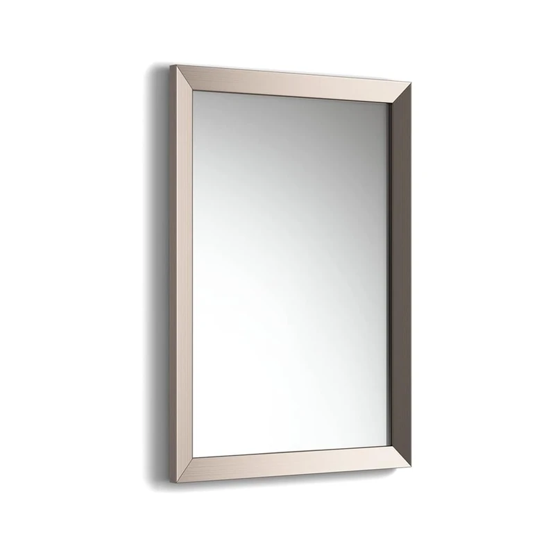 iBathUK Brillia Wall Mounted Bevelled Framed Bathroom Mirror, Modern Rectangular Portrait or Landscape Design Copper-Free Silver Mirror with PVC Frame in Metallic Nickel, 700 x 500mm - Image 1