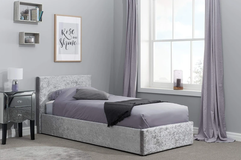 Birlea Berlin Fabric Ottoman Bed, Steel Crushed Velvet, Single
