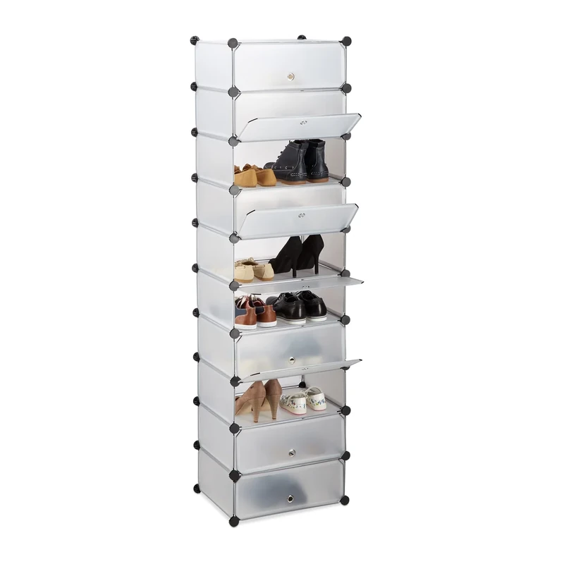 Relaxdays 10 Tier Shoe Rack, Large Shoe Cabinet, Stacking Shoe Organizer, Space-Saver, app. 176 x 49 x37 cm, Transparent