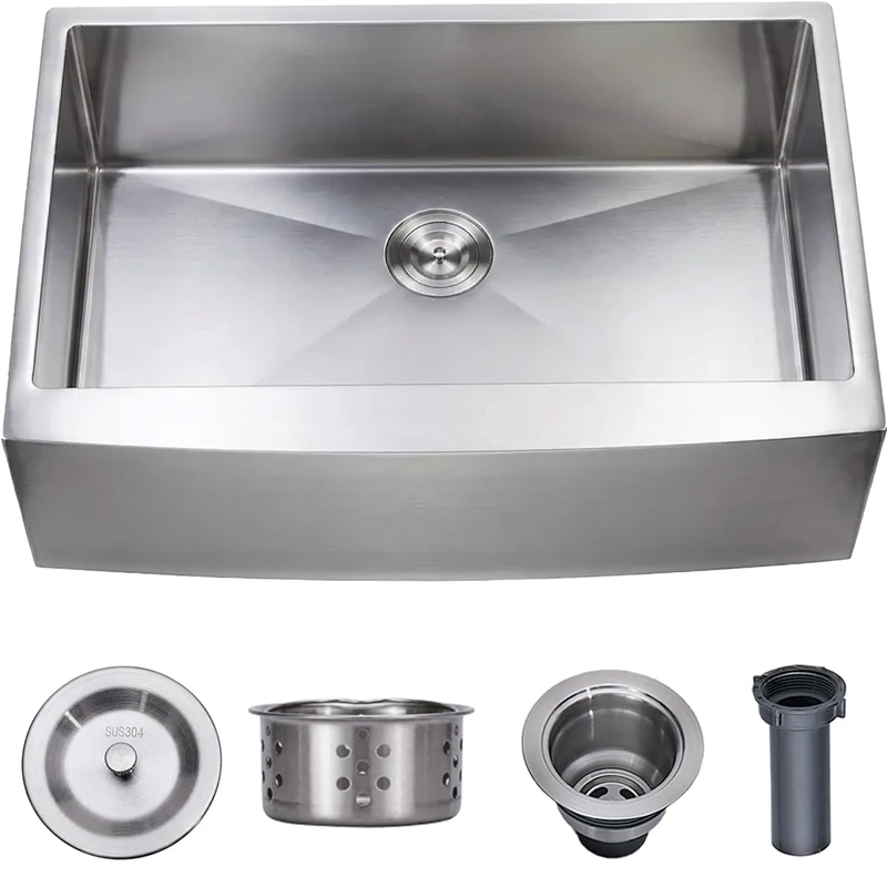 VCCUCINE Farmhouse Sink, 30 Inch Stainless Steel Farmhouse Kitchen Sink, Undermount Drop in Single Bowl Basin Apron Sink, Brushed Nickel Farm Sink with Strainer