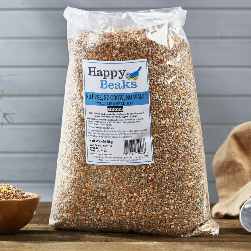 Happy Beaks No Mess Wild Bird Seed - No Grow No Husk No Waste Feed Mix High Energy Premium Food For Wild Birds (25.5kg)