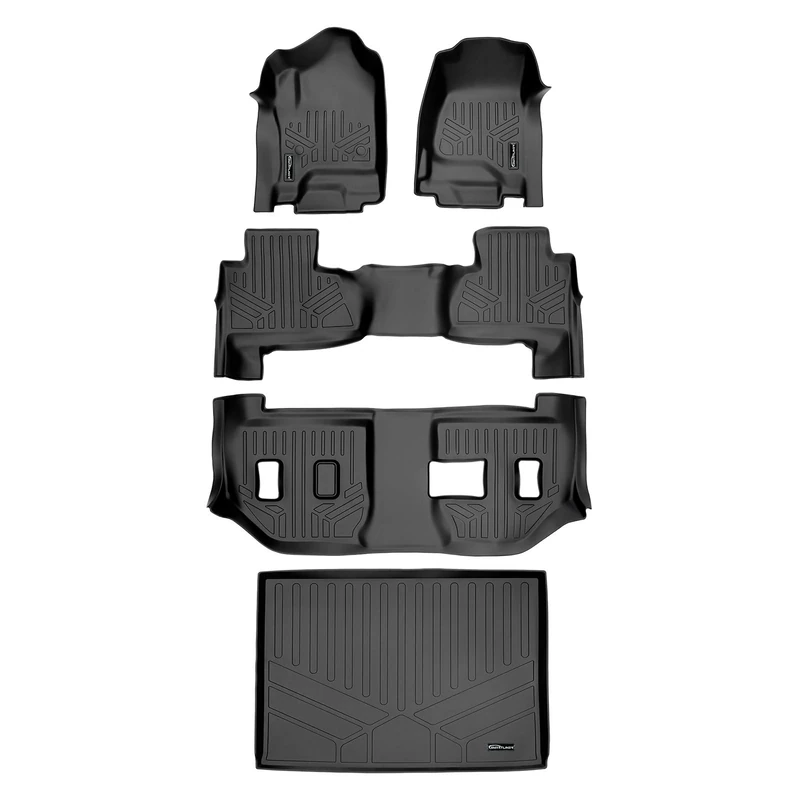 MAXLINER Floor Mats 3 Rows and Cargo Liner Behind 3rd Row Set Black for 2015-2018 Suburban/Yukon XL (with 2nd Row Bench Seat)