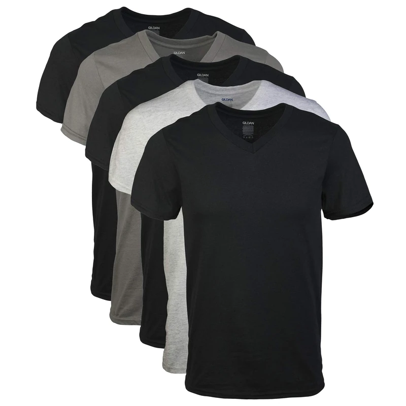 Gildan Men's V-Neck T-Shirts, Multipack, Style G1103 Undershirt, Black/Sport Grey/Charcoal (5-Pack), XL