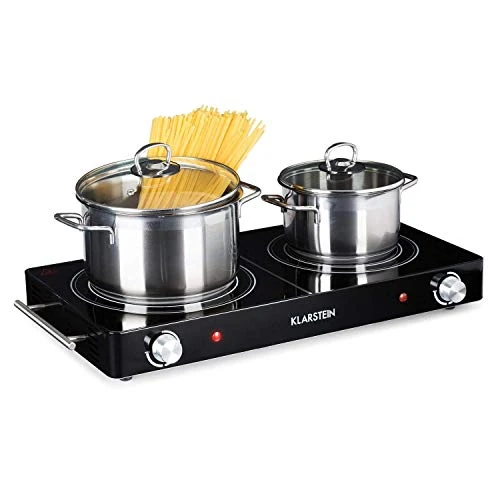 Klarstein Infrared Hob, 3000W Electric Hob Infrared Cooker, 2 Ring Electric Pan Hob, Free Standing Table Top