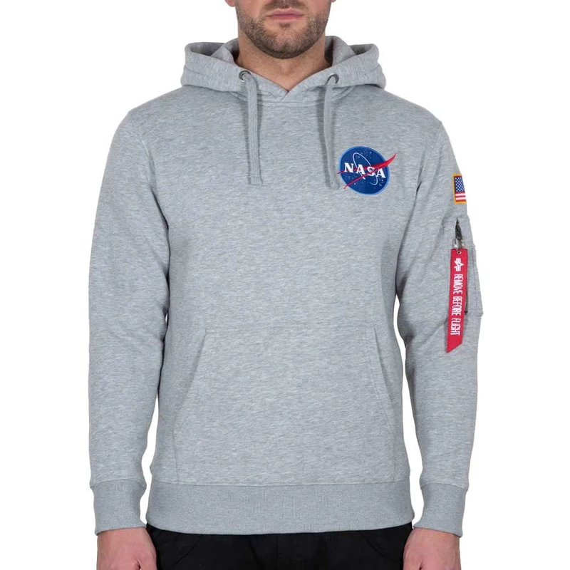 Alpha Industries Space Shuttle Hoody Hooded Sweat for Men Grey Heather