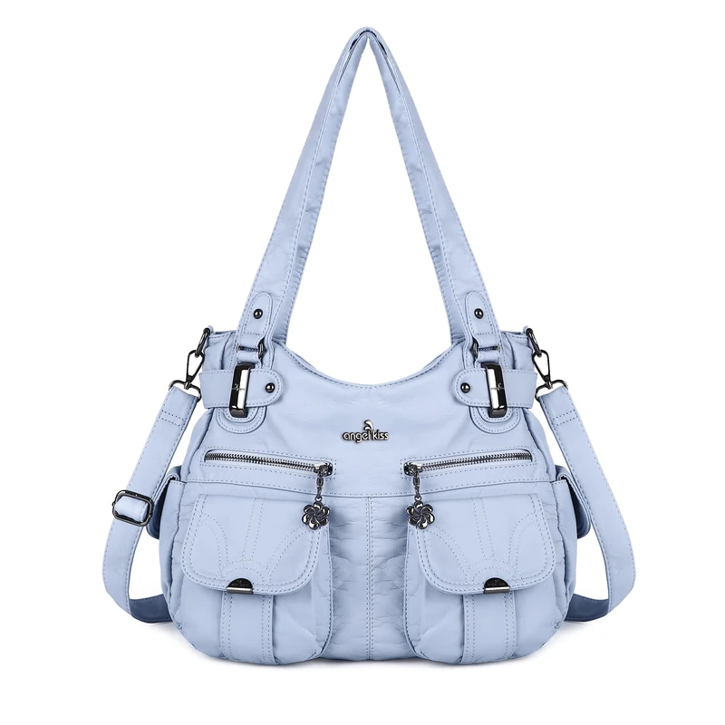 Angel Kiss Women Top Handle Satchel Handbags Purse Shoulder Bag - blue - Large