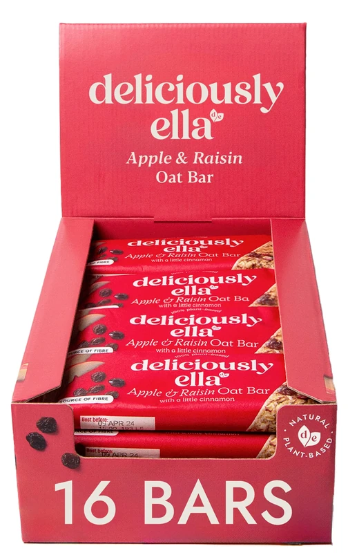 Deliciously Ella Apple and Raisin Oat Bar (16 bars) - Natural Ingredients - Breakfast Bar - Vegan - Healthy Snack - Gluten Free - (50g x 16 snack bars)