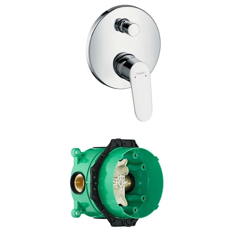 hansgrohe Focus bath and shower mixer for 2 outlets, chrome and basic set bundle
