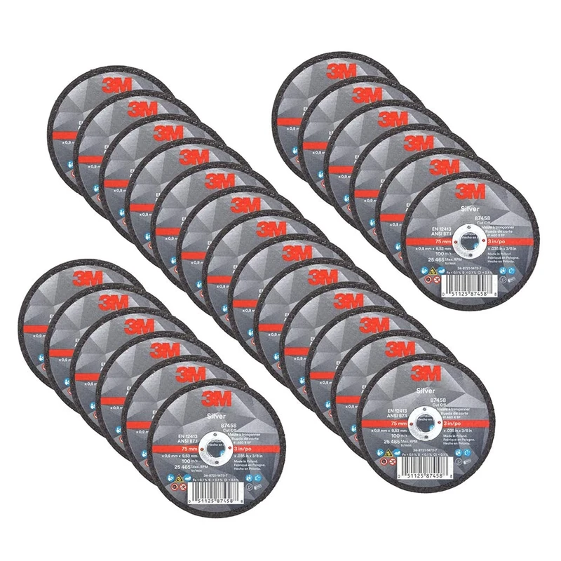 3M Silver Cut-Off Wheel - Type 1 Metal Cutting Wheel - For Angle Grinder or Cut-Off Tool - 3" x .035" x 3/8" Arbor Hole - 87458 (pack of 25),black