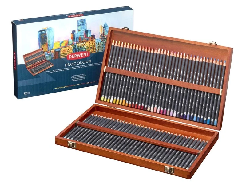 Derwent Procolour Colouring Pencils Set Of 72 In Wooden Gift Box, 4mm Round Core, Premium Core Strength, Smooth Texture, Ideal For Fine Art Drawing & Colouring, Professional Quality, 2302524