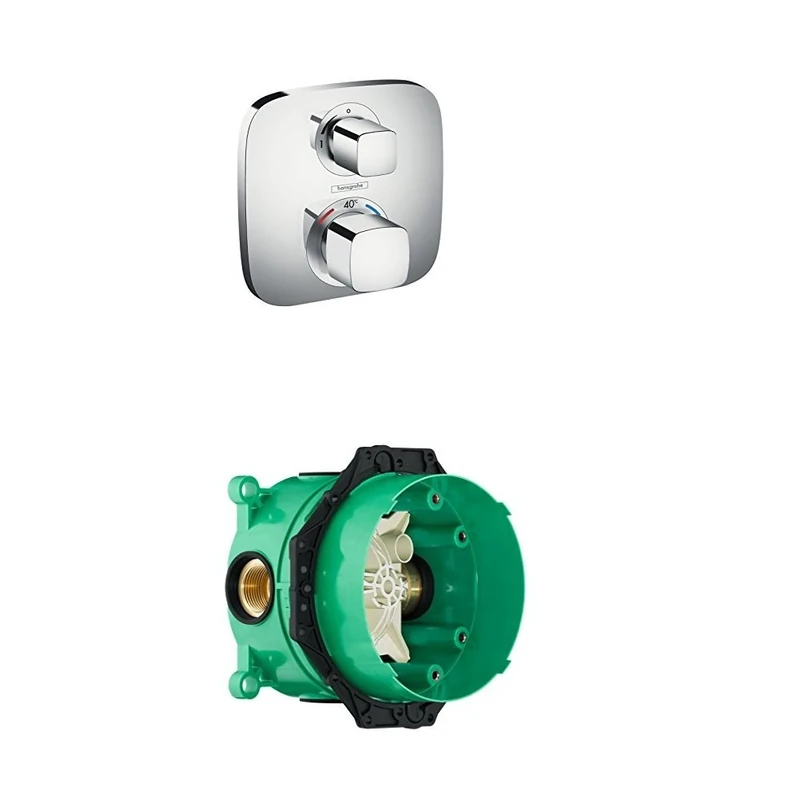 hansgrohe Ecostat E thermostatic mixer for 1 outlet with shut off valve, chrome and basic set bundle