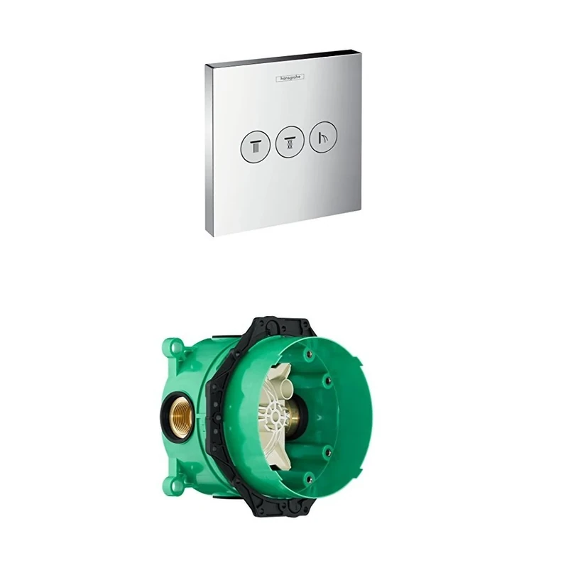 hansgrohe ShowerSelect valve for 3 outlets, chrome and basic set bundle