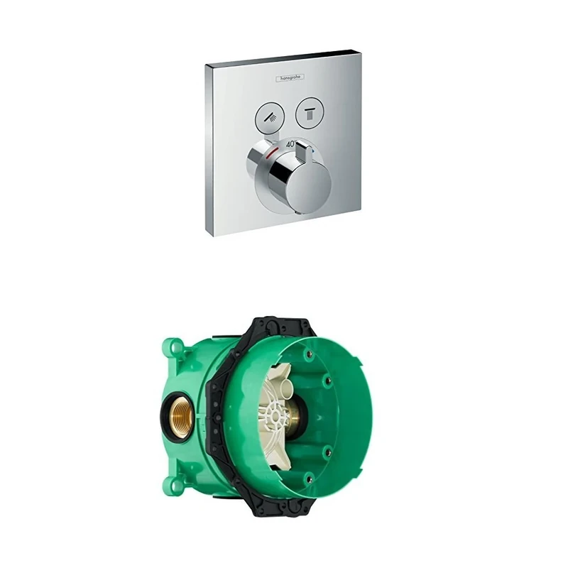 hansgrohe ShowerSelect thermostatic mixer for 2 outlets, chrome and basic set bundle