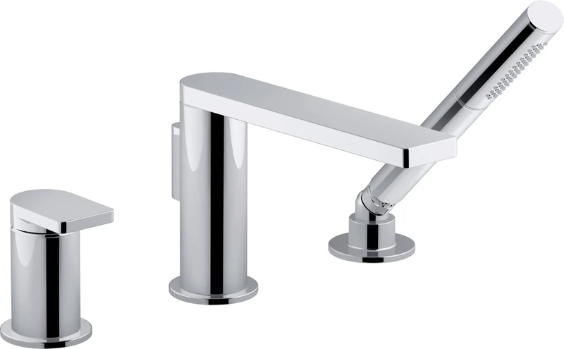 Jacob Delafon - 3 Hole Bath and Shower Mixer Tap on Throat - Composed Collection Titanium Finish