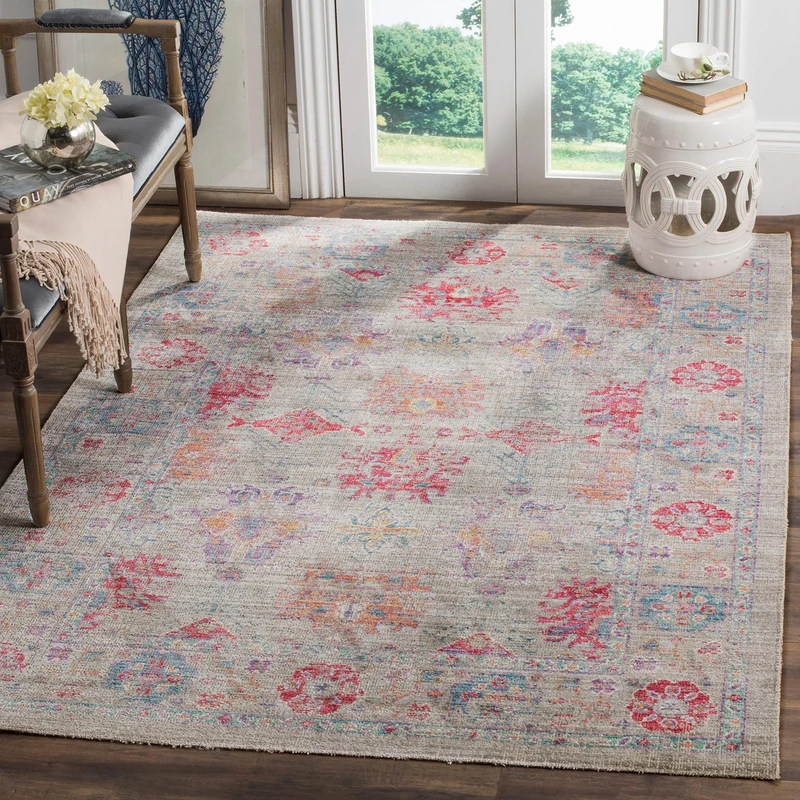 SAFAVIEH Boho Chic Rug for Living Room, Dining Room, Bedroom - Windsor Collection, Short Pile, in Grey and Fuchsia, 152 X 213 cm