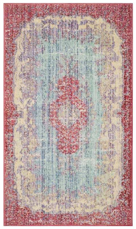 Safavieh Boho Chic Indoor Woven Rectangle Area Rug, Windsor Collection, WDS305, in Light Blue / Fuchsia, 122 X 183 cm for Living Room, Bedroom or Any Indoor Space