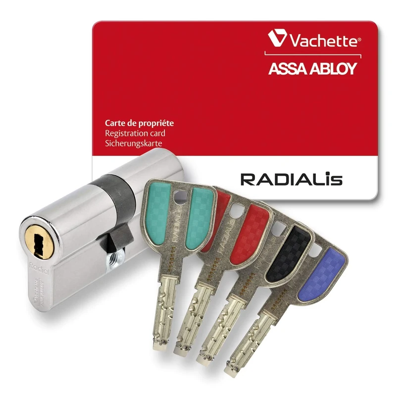 Vachette Radialis SYNKRO Removable Lock Cylinder 42.5 x 42.5 mm Stainless Steel Maximum Security for Exterior Doors, Front Doors - 4 Uncopying Keys - Property Card