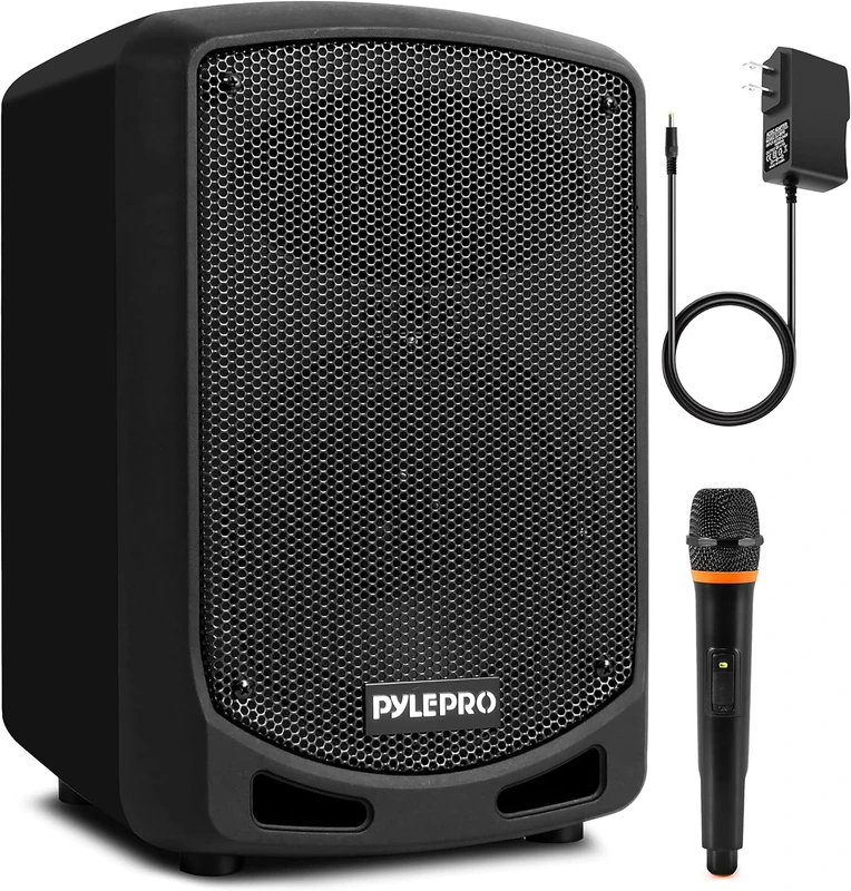 Pyle Bluetooth Karaoke PA Speaker - Indoor/Outdoor Portable Sound System with Wireless Mic, Audio Recording, Rechargeable Battery, USB/SD Reader, Stand Mount - for Party, Control - PSBT65A Black
