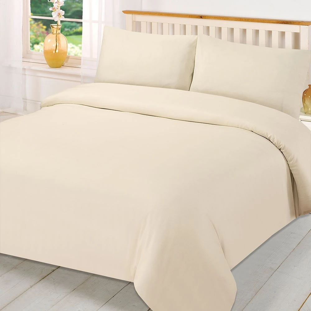 Brentfords Plain Dye Duvet Quilt Cover with Pillow Case Bedding Set - Cream, Single
