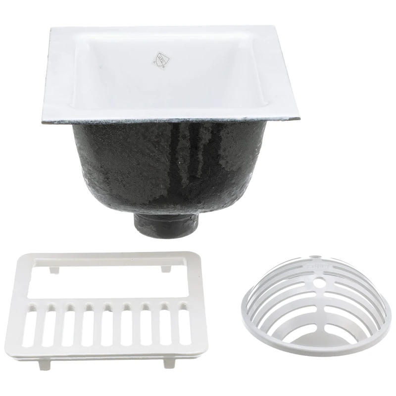 FD2375-NH3-H - 12" x 12" Acid Resisting Enamel Coated Floor Sink with 3" No-Hub Connection and 6" Sump Depth - Image 1