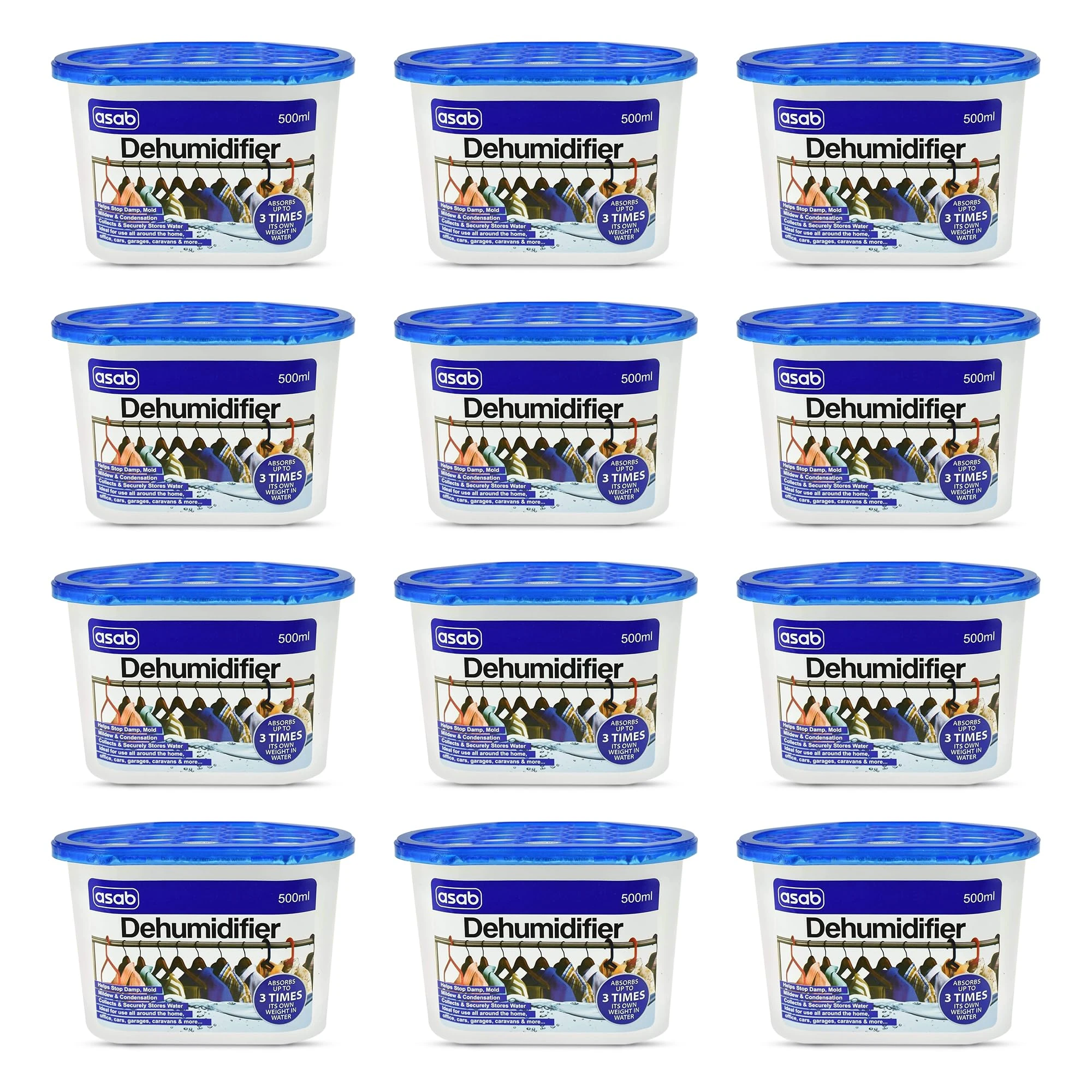 ASAB Dehumidifier Box Scented Desiccant Moisture Removal Damp Trap with Hydrophilic Crystals 500ml Disposable Dehumidifier Portable Condensation Remover for Bathrooms and Basements (Original 12 Pack)