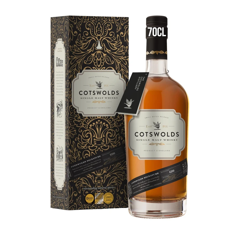 Cotswolds Signature Single Malt Whisky with Gift Box | 70cl | 46% vol | Non-Chill Filtered | No Caramel Colouring | Award Winning English Whisky | Enjoy With Friends Neat or in a Cocktail