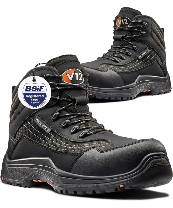 V12 Caiman IGS Men’s Safety Boots – Waterproof Lightweight Work Boots with Composite Toe Cap & Midsole – Vegan-Friendly, Slip-Resistant, Heat-Resistant Hiker Boots for Men, Size UK 11