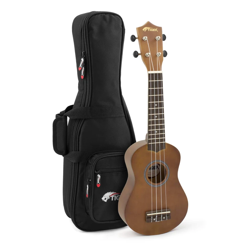 TIGER UKE12-NT-PD Soprano Ukulele with Padded Gig Bag - Starter Pack for Schools, Adults and Children - Natural
