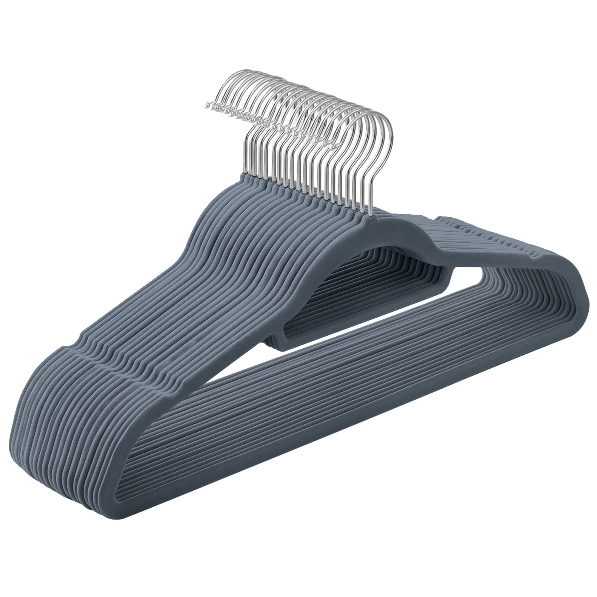 SONGMICS Velvet Hangers, Set of 20 Clothes Coat Hangers, Non-Slip, with Tie Bar and 360° Swivel Hook, Space-Saving, 0.6 cm Thick, 43.5 cm Long, for Dresses Trousers, Light Grey CRF20VX