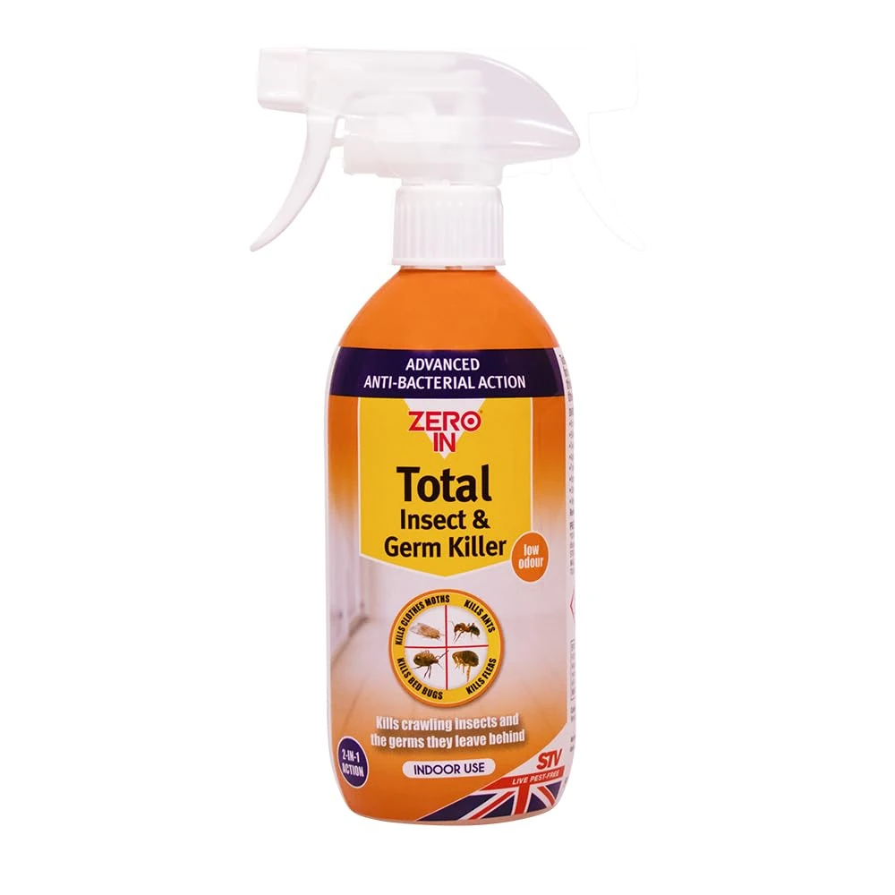Zero In Total Insect and Germ Killer - 500 ml Anti-Bacterial Insecticidal Spray Protects up to 12-Weeks Kills Flies, Ants, Wasps, Mosquitos, Cockroaches, Flying and Crawling Insects, and their germs