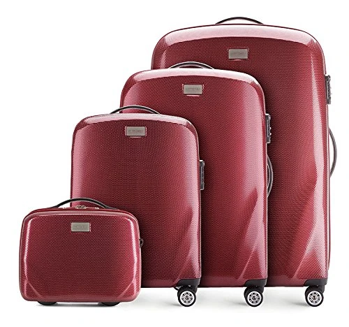 WITTCHEN PC Ultra Light Hard Luggage Travel Suitcase Set of 4 suitcases Polycarbonate suitcases Four Wheels TSA Combination Lock Aluminum Telescopic Handle Size (S+M+L+Toiletry Bag) Dark red