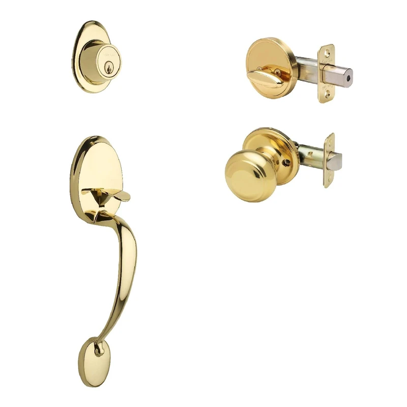 Copper Creek CZ2610XCK-PB Entrance Handleset with Colonial Knob Front Door Handle Set, Polished Brass