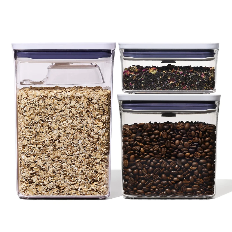 OXO Good Grips 3-Pc Rectangle Pop Container Set with Scoop, White, 1.6L + 2.6L
