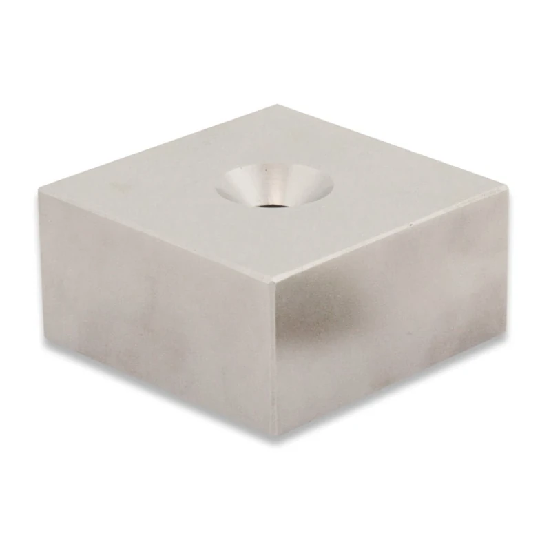 N42 Neodymium Magnet for Engineering, and Manufacturing Applications - 50mm x 50mm x 25mm thick c/w 8.2mm dia countersunk hole - North/South - 95kg Pull